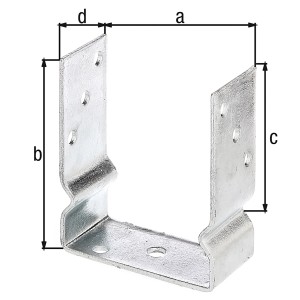 U-förmiger Pfostenträger zum Aufschrauben, 121x150x60 mm, feuerverzinkt, mit Bohrlöchern.