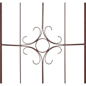 Rechteckiges, bronze-farbenes Eisen Spalier mit dekorativem Muster für Garten und Kletterpflanzen.