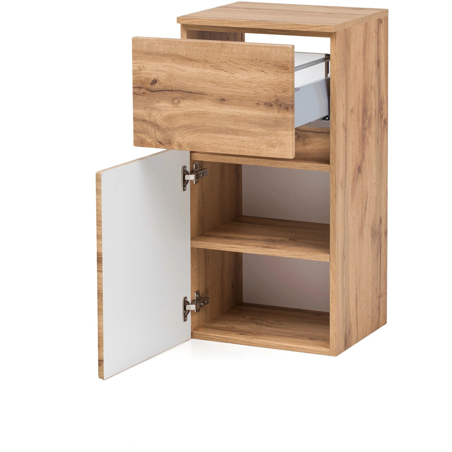 Held Möbel Unterschrank Salerno, 40 cm, Wotaneiche mit offener Tür und Schublade.
