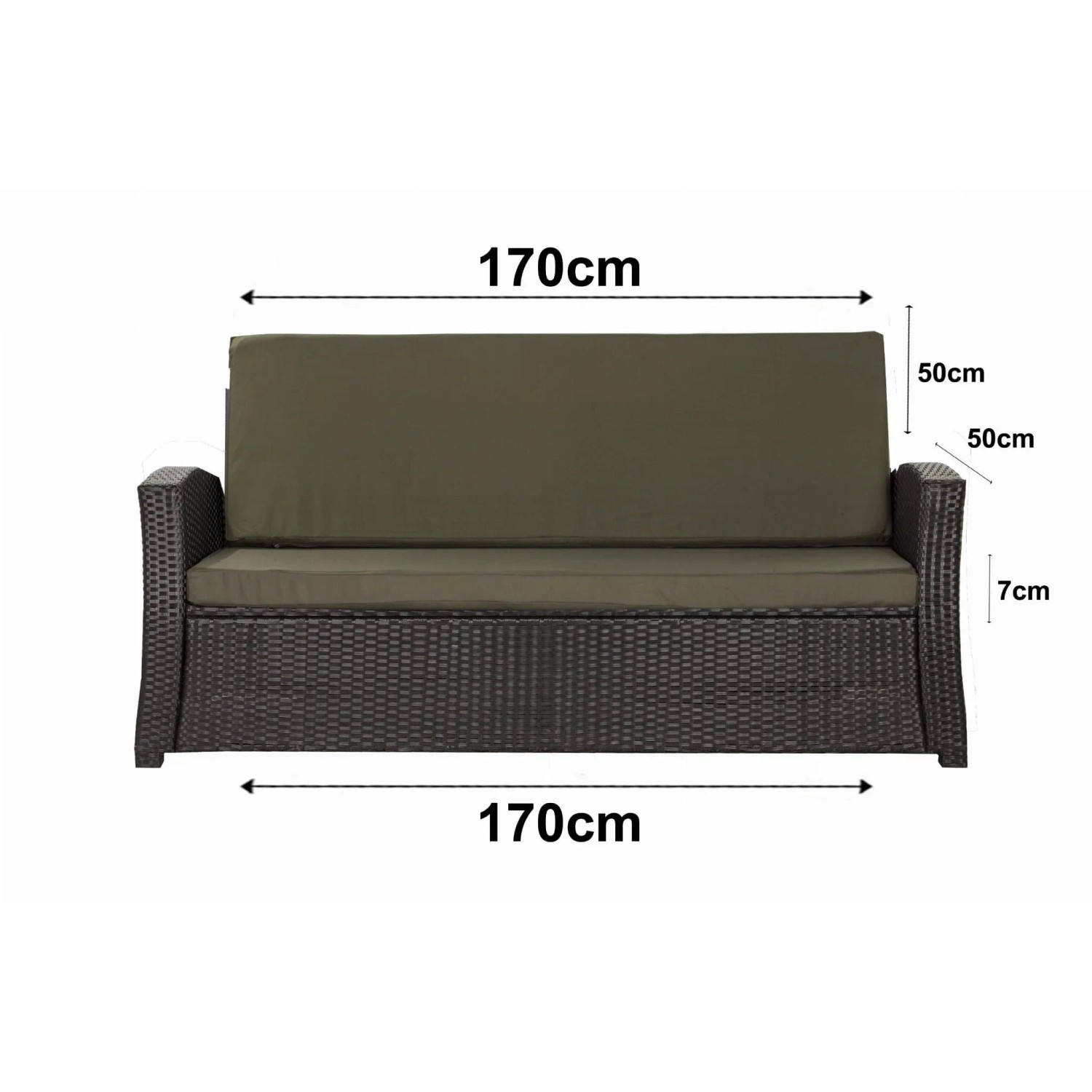 Grünes Gartenkissen-Set für 3-Sitzer Rattanmöbel, 170x50x50cm, bequeme Sitzauflage.