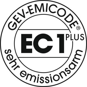 Emissionsarmes Fugenbunt: GEV-EMICODE EC1 PLUS Siegel für sehr geringe Emissionen.