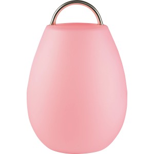 Rosa LED-Tischleuchte in Laternenform mit Tragegriff, ideal für Garten und Terrasse.