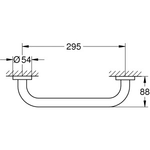 Technische Zeichnung: Grohe Essentials Wannengriff Supersteel, Maße: 349 mm breit, 88 mm hoch.
