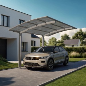 Ximax Alu Carport Portoforte Edelstahl-Look XL mit Auto. Einzelcarport mit transparentem Dach.