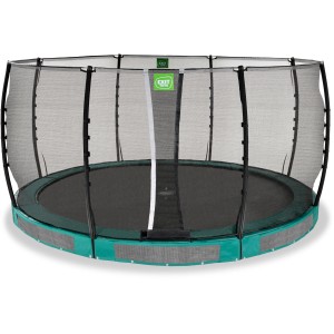 Grünes EXIT Allure Classic Bodentrampolin Ø 427 cm mit Sicherheitsnetz.