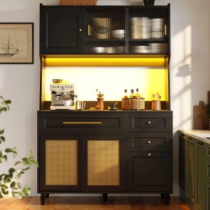okwish Vitrinenschrank mit LED-Beleuchtung Verstellbare Ablagen Esszimmer 120x45x195.5cm Schwarz