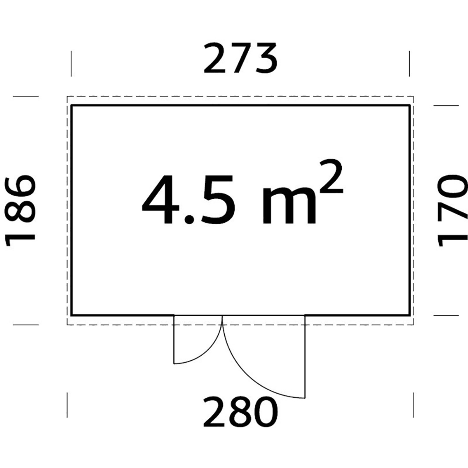 Grundriss Palmako Leif Gartenhaus: 273x170 cm, Pultdach, unbehandeltes Holz.