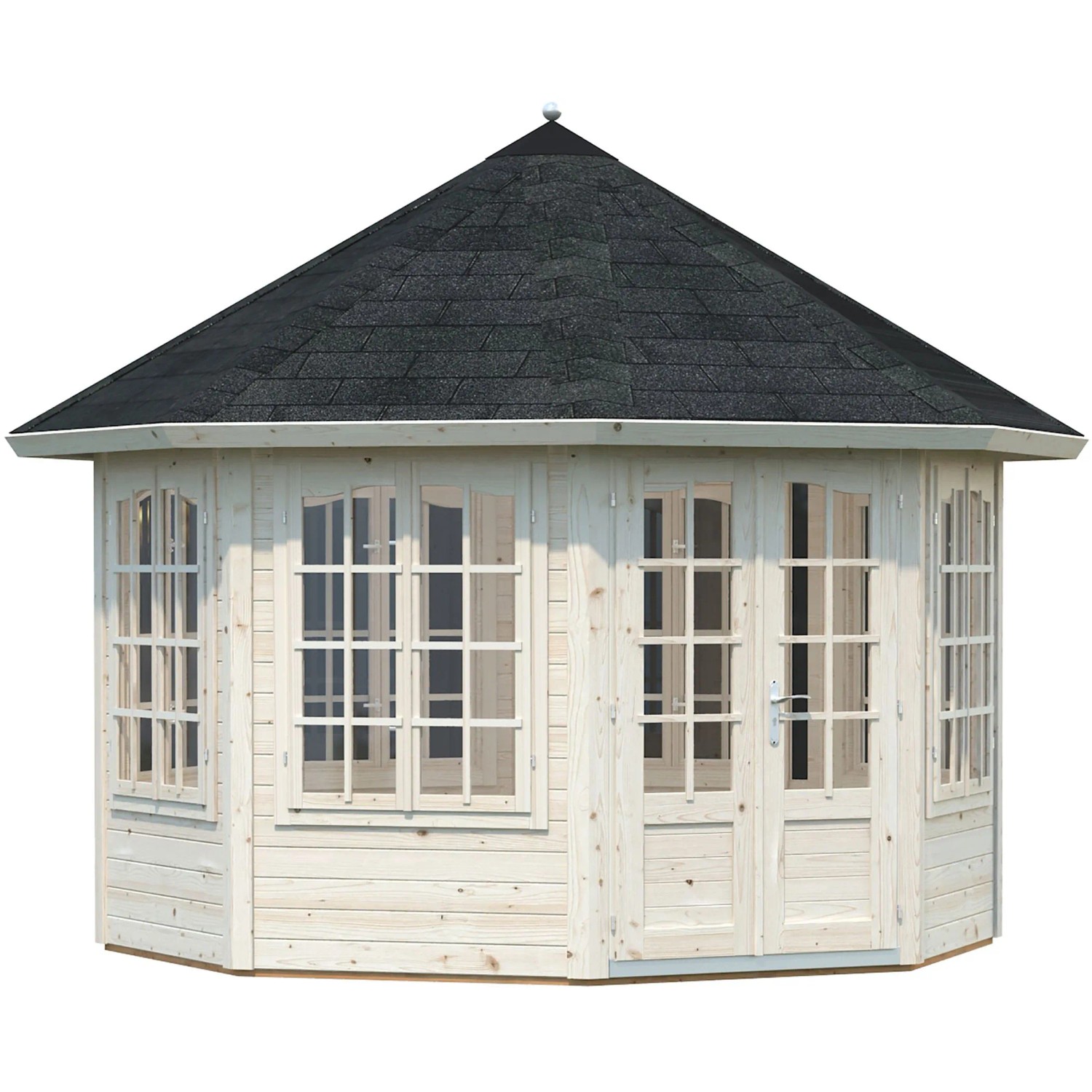 Palmako Holz-Pavillon Veronica 7, naturbelassen, mit Fenstern und Doppeltür. Gartenlaube aus Fichtenholz.