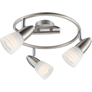 Globo LED-Spot Caleb mit 3 Strahlern, Chrom Nickel matt und satiniertem Glas.