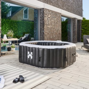 Home Deluxe Whirlpool Drop, Ø 185cm, schwarz, auf Terrasse. Aufblasbarer Outdoor Whirlpool für bis zu 6 Personen.