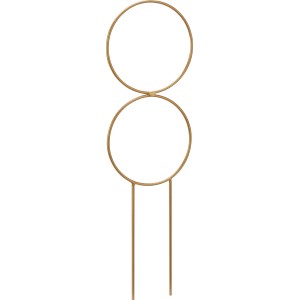 Goldfarbener Pflanzstab aus Metall mit zwei Kreisen als Dekoration.