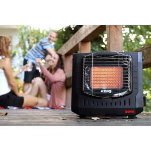 Mobiler Rowi Gas-Heizstrahler 2000 W, schwarz, mit Infrarot-Keramikbrenner für Outdoor-Aktivitäten.