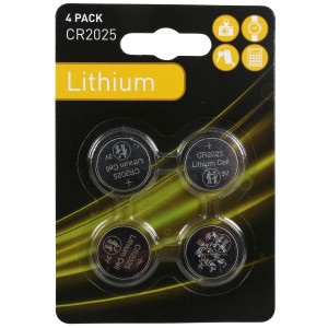 4er-Pack Lithium Knopfzellen CR2025 für Uhren, Spielzeug und Taschenlampen.