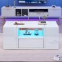 okwish Couchtisch mit LED Beleuchtung Schublade Stauraum Wohnzimmer 100x50x40cm Weiß_4