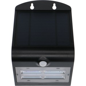 Schwarze LED Solar-Außenleuchte mit Sensor, 400 Lumen, 3000 K. Wandleuchte mit Solarpanel.