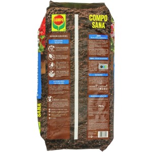 Sack Compo Sana Geranienerde 70L: Spezialerde für Geranien und Balkonpflanzen.