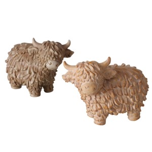 Boltze Deko-Figur Buffy, 2 braune Highland Kühe, rustikale Dekoration.