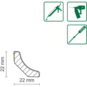 Profil der weißen FN Neuhofer Hohlkehlleiste FU001, 22x22 mm, Zubehör für Laminat & Parkett.