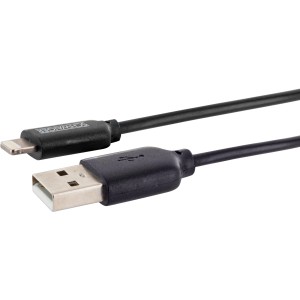 Schwarzes Schwaiger Lightning Sync und Ladekabel USB 2.0 A auf Lightning für Apple Geräte.
