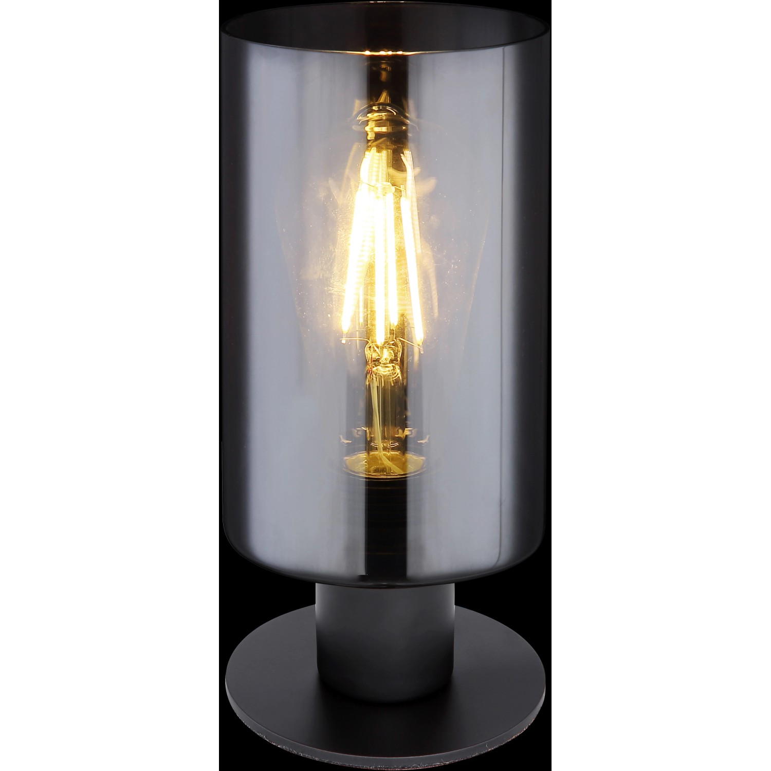 Globo Hadera Tischleuchte, schwarz matt, mit zylinderförmigem Glas. Design-Tischlampe für Innenräume.