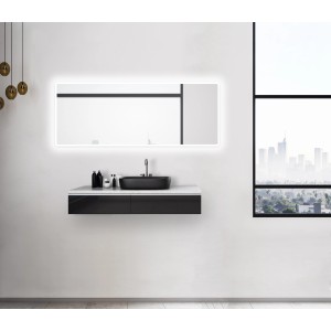 DSK Design LED-Lichtspiegel Silver Rio, 180x70 cm, mit umlaufender Beleuchtung im modernen Badezimmer.