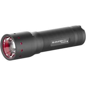 Schwarze Ledlenser P7.2 Taschenlampe aus Aluminium, ideal für Innen- und Außenbereiche.