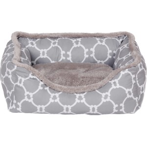 Graues Hunde- und Katzenbett Flower (75x58x19cm) mit weißem Muster und weichem Fleece.