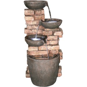 Silex Kunststeinbrunnen Piemont, mehrstufiger Gartenbrunnen mit Wasserlauf und Becken.