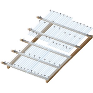 Opalfarbene Acryl Profilplatte Sinus 76/18 als Kunststoffbedachung auf Holzkonstruktion.