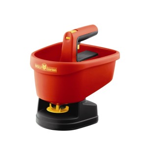 Wolf Universal-Streuer WE-B, batteriebetrieben, rot/schwarz. Streuwagen für Samen, Dünger und Salz.