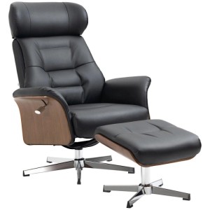 HOMCOM Relaxsessel mit Hocker Liegefunktion Drehbar bis 150kg Kunstleder Schwarz