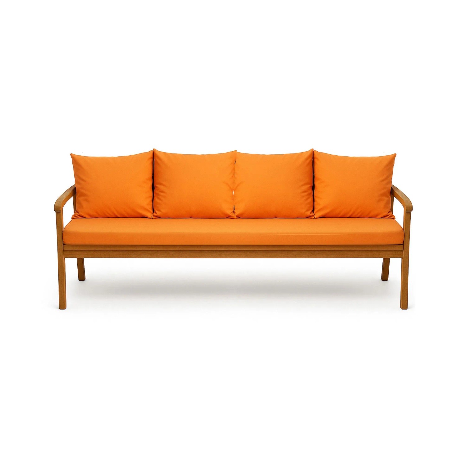 Orangefarbenes Bankkissen-Set für 3-Sitzer Gartenbank, bestehend aus Sitz- und Rückenkissen.