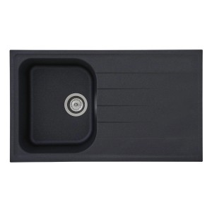Respekta Orlando Granitspüle, 86x50 cm, Schwarz, mit Abtropffläche. Ideal für moderne Küchen.