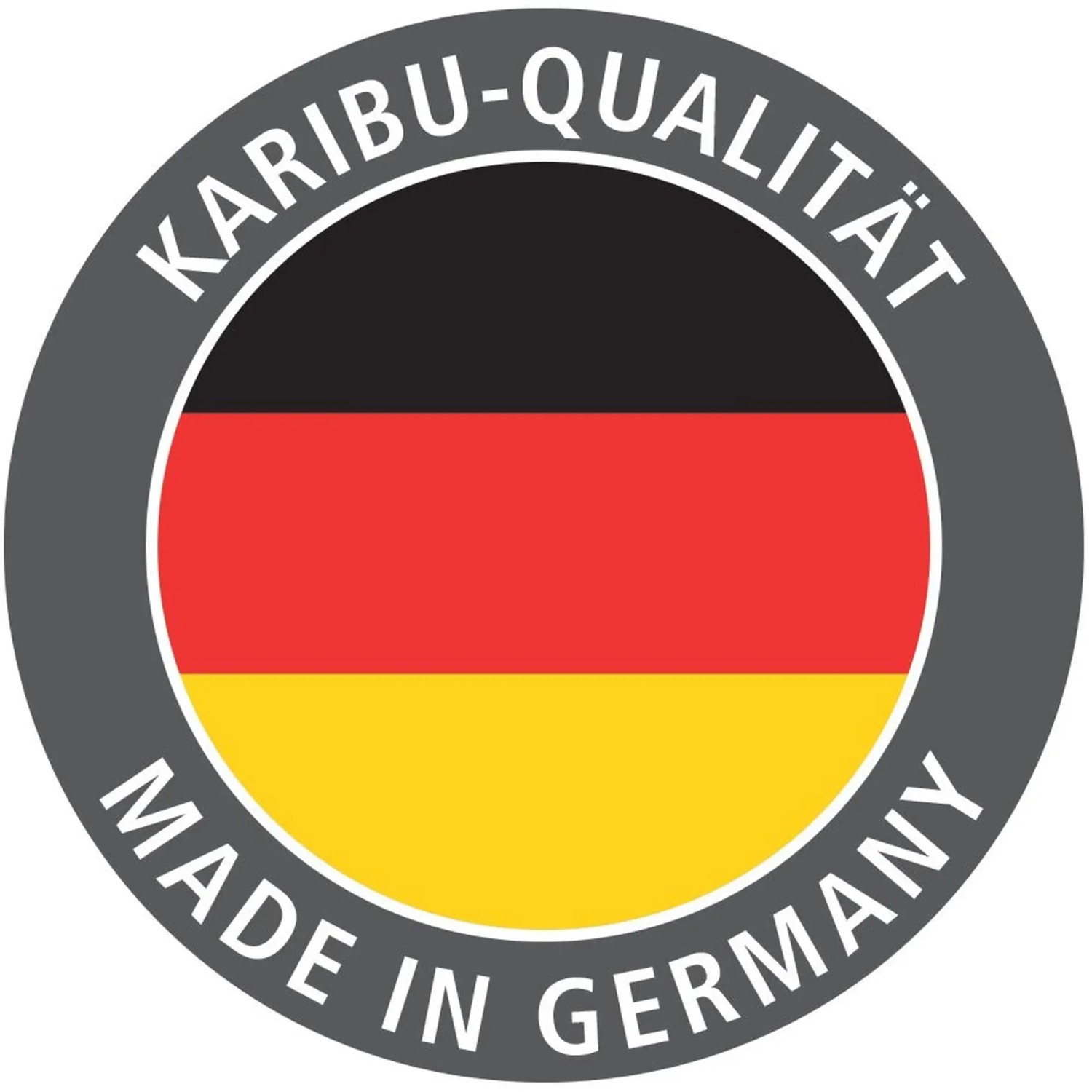 Karibu Qualitätssiegel: Made in Germany mit Deutschlandflagge.
