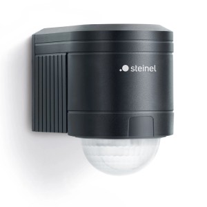 Schwarzer Steinel Bewegungsmelder IS 240 Duo mit 240° Erfassungswinkel.