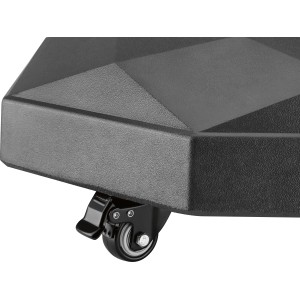 Detailaufnahme: Dunkelgrauer Schirmständer Lamont mit Rollen für einfachen Transport.