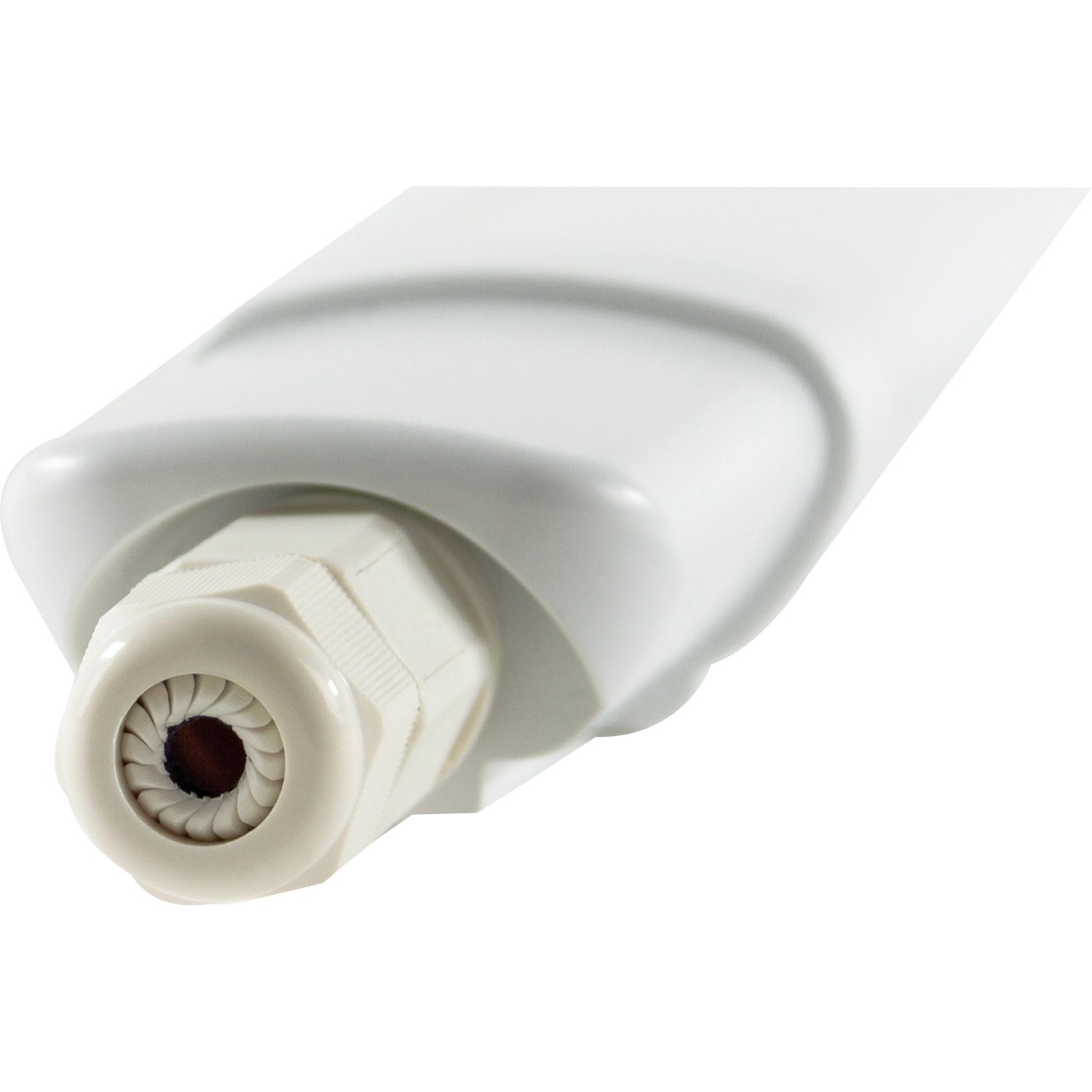 Detailaufnahme: Weiße REV LED-Feuchtraumleuchte Super Slim, 150 cm, für Keller und Feuchträume.