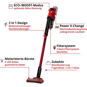 Einhell Akku-Staubsauger TE-SV 18 Li-Solo: Kabelloser Bodenstaubsauger mit Akku, rot/schwarz.