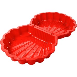 Offene rote SwingKing Sandmuschel/Wassermuschel. Sandkasten in Muschelform.