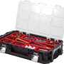 Keter Connect Cantilever Organizer, offene Aufbewahrungsbox mit transparentem Deckel und roten Fächern.