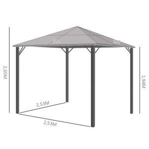 Outsunny Pavillon Metall Polyester Seitenteilen PC Grau 300L x 300B x 265H cm
