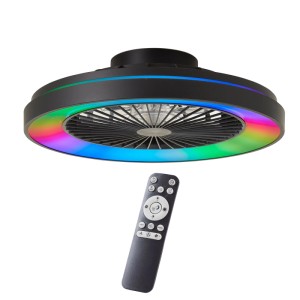 Schwarze LED-Deckenleuchte Mazzaro mit Ventilator und Fernbedienung, Ø 48,5 cm.