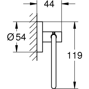 Technische Zeichnung: Grohe Essentials WC-Papierhalter, Maße und Details zur Wandmontage.