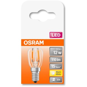 Osram LED-Lampe E14, 2,2W, T-Form, klar. Warmweißes Licht für stimmungsvolle Beleuchtung.