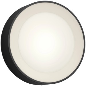 Schwarze Philips Hue Daylo Wandleuchte mit weißem Licht, 1050 lm, für den Außenbereich.