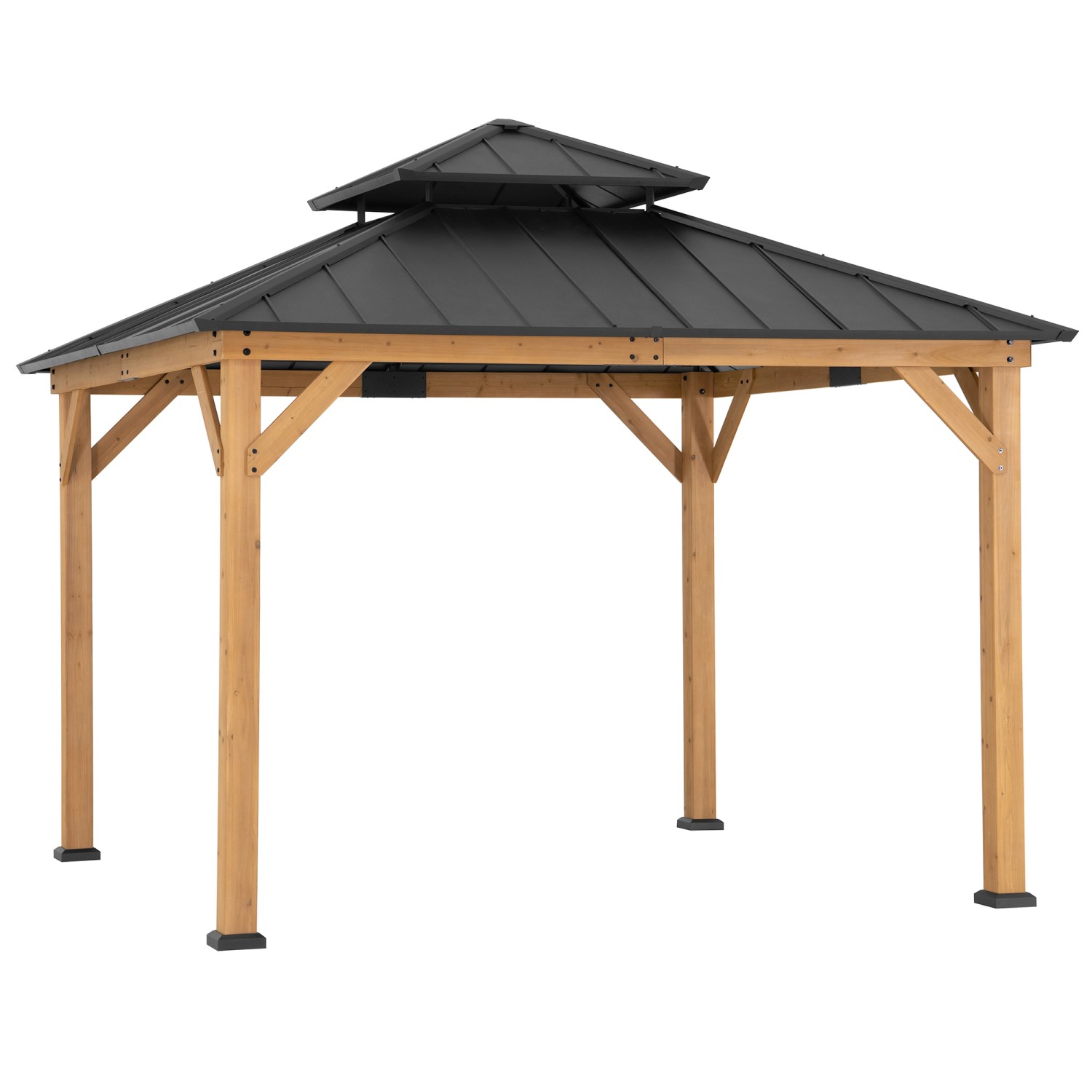 Sunjoy Gazebo Kaps aus Zedernholz, 330x330 cm, anthrazitfarbenes Stahldach. Pavillon für Garten und Terrasse.