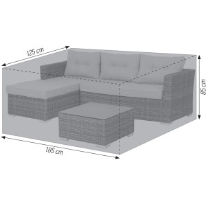 Graue Acamp Schutzhülle für kleine Loungegruppen, 185x125x85 cm, schützt Gartenmöbel vor Witterung.