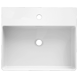 Domberg Waschbecken DB2001, 50,5x42,5 cm, Weiß, Aufsicht. Handwaschbecken mit Hahnloch und Überlauf.