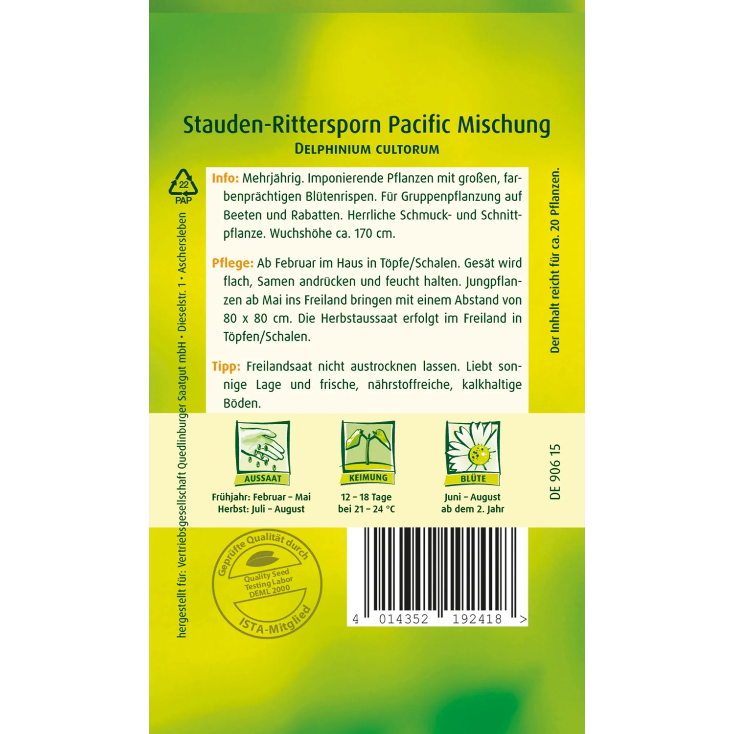 Samenpackung Stauden-Rittersporn Pacific Mischung für farbenprächtige Blüten.