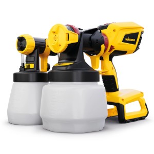 Wagner Akku-Farbsprühsystem W 600 FLEXiO 18V mit zwei Sprühaufsätzen.